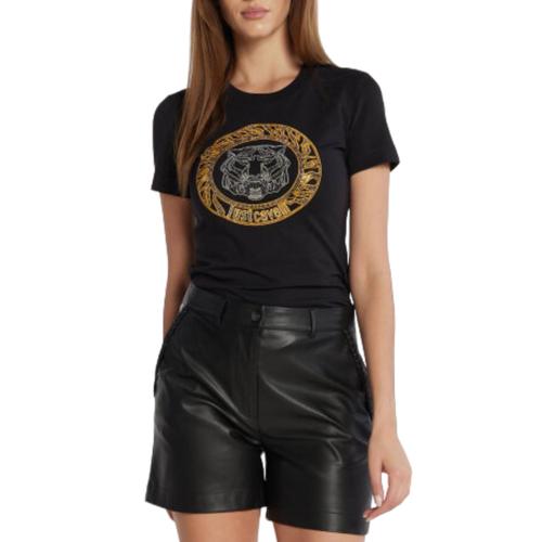 Just Cavalli T-Shirt À Manches Courtes En Jersey Avec Logo Tigre En Strass Noir