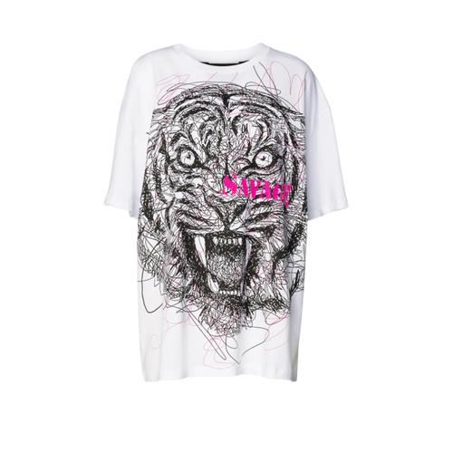 Just Cavalli T-Shirt À Manches Courtes Avec Imprimé Tigre Blanc
