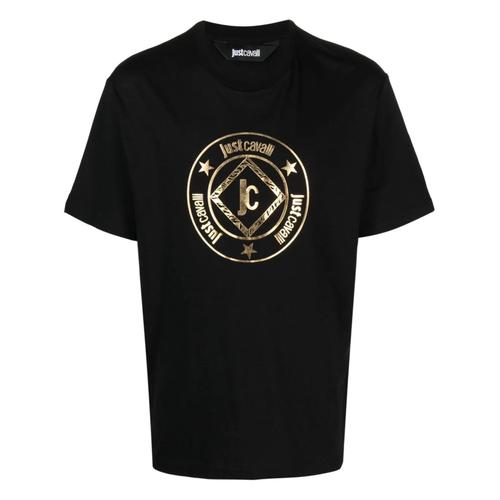 Just Cavalli T-Shirt À Manches Courtes En Jersey Avec Logo Noir Et Doré