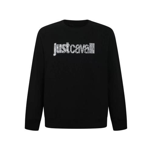 Sweat-Shirt À Col Rond Just Cavalli Avec Imprimé Logo Noir