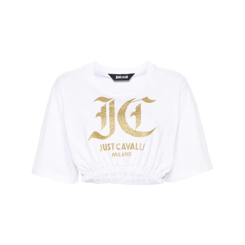 Just Cavalli T-Shirt Court Avec Logo Pailleté Blanc
