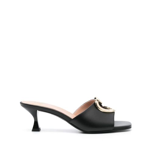 Sandale Sabot Moschino Love Avec Talon Bobine Noir