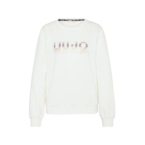 Sweat-Shirt À Col Rond Liu Jo Avec Logo En Strass Blanc Laiteux