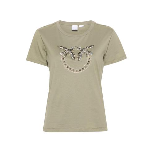 Pinko Quentin T-Shirt Manches Courtes Avec Bijou Vert Logo Love Birds