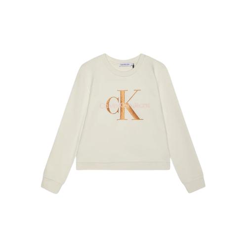 Calvin Klein Jeans - Sweat-Shirt Ras Du Cou Avec Logo Pailleté Ivoire