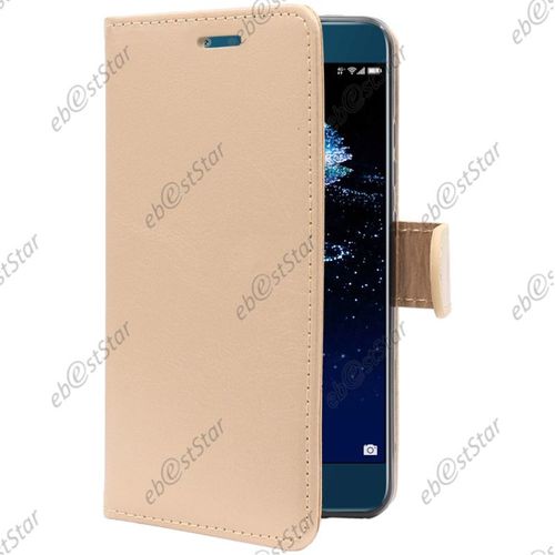 Ebeststar ® Film Protection Écran En Verre Trempé + Etui Portefeuille Housse Coque Folio Book Livre Pour Huawei P10 Lite, Couleur Or / Doré [Dimensions Precises De Votre Appareil : 146.5 X 72 X 7.2 Mm, Écran 5.2''] [Note Importante Lire Description]