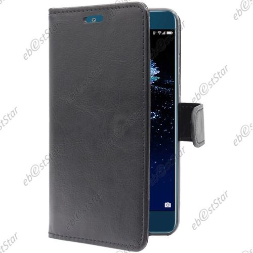 Ebeststar ® Film Protection Écran En Verre Trempé + Etui Portefeuille Housse Coque Folio Book Livre Pour Huawei P10 Lite, Couleur Noir [Dimensions Precises De Votre Appareil : 146.5 X 72 X 7.2 Mm, Écran 5.2''] [Note Importante Lire Description]