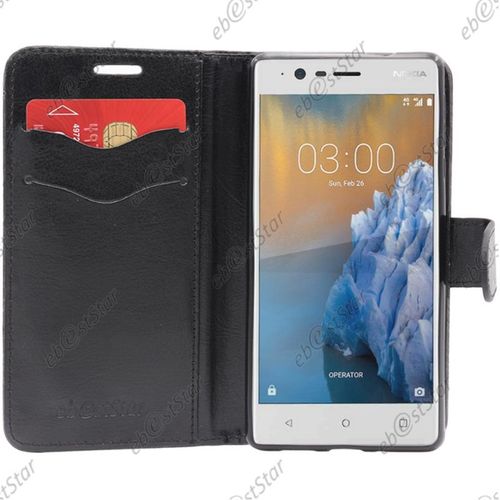 Ebeststar ® Housse Portefeuille Coque Etui Protection Folio Pour Nokia Nokia 3, Couleur Noir [Dimensions Precises De Votre Appareil : 143.4 X 71.4 X 8.5 Mm, Écran 5'']