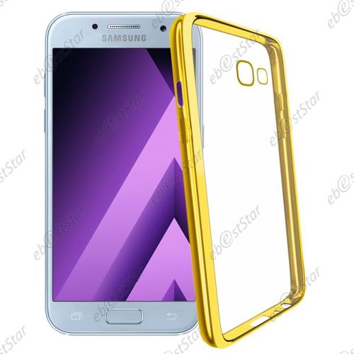 Ebeststar ® Housse Coque Protection Silicone Gel Ultra Fine 0,3mm Etui Souple Pour Samsung Galaxy A3 2017 A320f, Couleur Transparent / Or [Dimensions Precises De Votre Appareil : 135.4 X 66.2 X 7.9 Mm, Écran 4.7'']