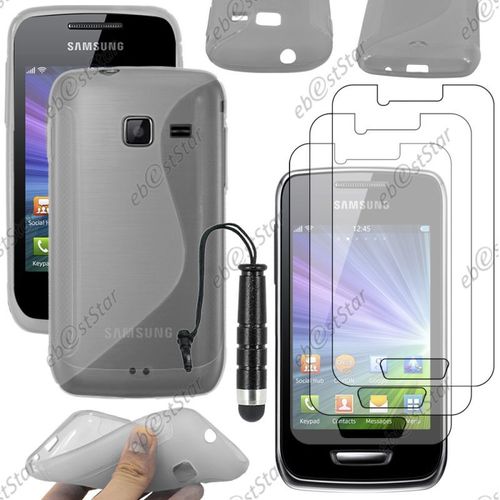 Ebeststar ® Pour Samsung Wave Y S5380 - Housse Etui Coque Silicone Gel Motif S-Line Protection Souple + Mini Stylet + 3 Film Écran, Couleur Gris [Dimensions Precises De Votre Appareil : , Écran 0'']