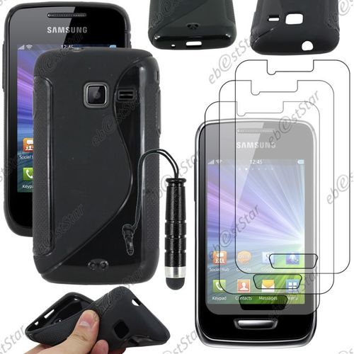 Ebeststar ® Pour Samsung Wave Y S5380 - Housse Etui Coque Silicone Gel Motif S-Line Protection Souple + Mini Stylet + 3 Film Écran, Couleur Noir [Dimensions Precises De Votre Appareil : , Écran 0'']