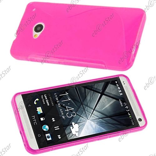 Ebeststar ® Coque S-Line Silicone Gel Motif Vague Housse Etui Protection Souple Pour Htc One M7, Couleur Rose [Dimensions Precises De Votre Appareil : 137.4 X 68.8 X 9.33mm, Écran 4.7'']