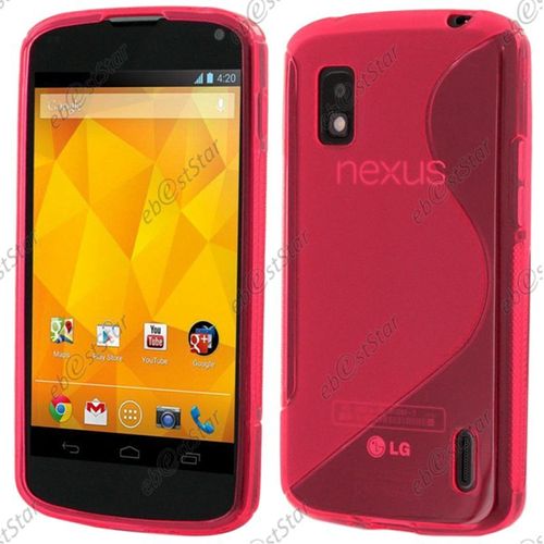 Ebeststar ® Pour Lg Nexus 4 E960 - Housse Etui Coque Silicone Gel Motif S-Line Protection Souple, Couleur Rose [Dimensions Precises De Votre Appareil : 133.9 X 68.7 X 9.1 Mm, Écran 4.7'']