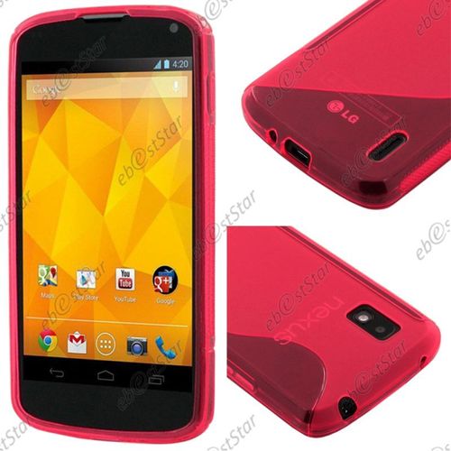 Ebeststar ® Coque S-Line Silicone Gel Motif Vague Housse Etui Protection Souple Pour Lg Nexus 4 E960, Couleur Rose [Dimensions Precises De Votre Appareil : 133.9 X 68.7 X 9.1 Mm, Écran 4.7'']