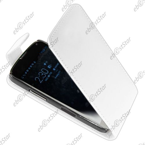 Ebeststar ® Coque Housse Etui Simili Cuir À Rabat Pour Lg Nexus 4 E960, Couleur Blanc [Dimensions Precises De Votre Appareil : 133.9 X 68.7 X 9.1 Mm, Écran 4.7'']