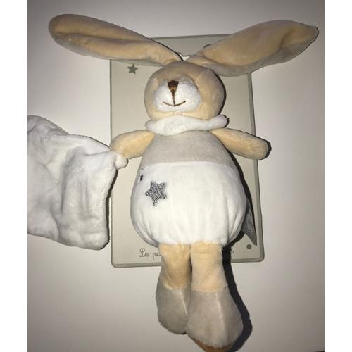 Doudou Lapin Beige Blanc Petit Mouchoir Blanc Carre Peluche Jouet Bebe Etoile S Grises Brodees Pantin Cmp Un Reve De Bebe 