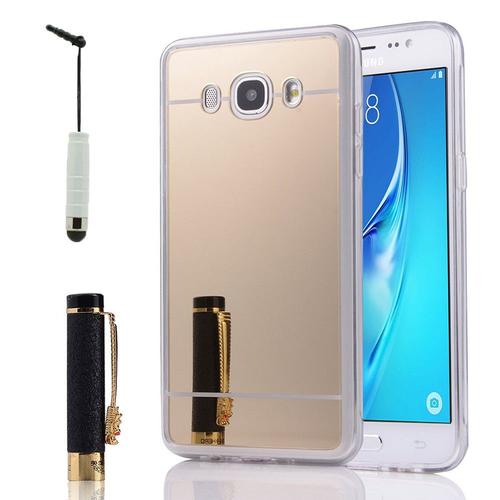 Pour Samsung Galaxy J5 (2016) J510fn/ J510f : Coque Silicone Avec Arrière En Effet Miroir Bords Silicone Souple - Or (Gold) + Mini Stylet