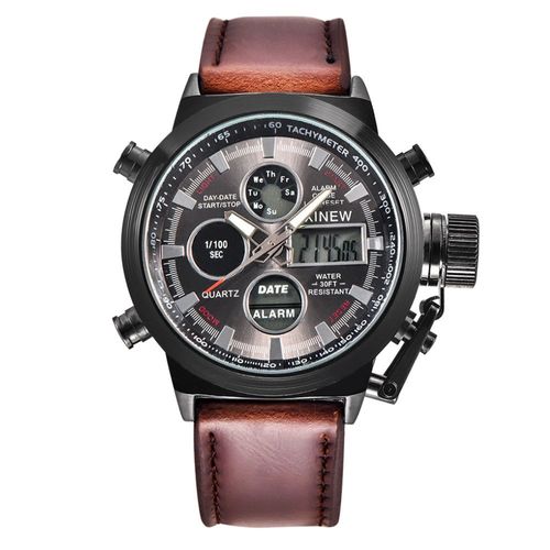 Montre  Homme Militaire Quartz Army  Cuir  Sport Led Double Affichage