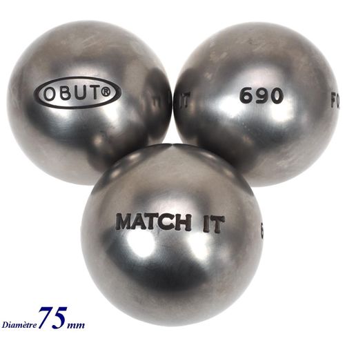 Boules De Pétanque Obut Match It Inox 75mm : Méta Gris 57230