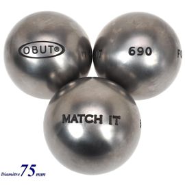 Boules De Pétanque Obut Match It Inox 75mm : Méta Gris 57230