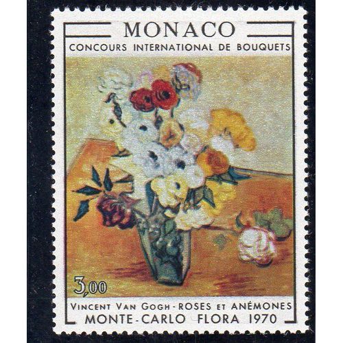 Timbre-Poste De Monaco (Concours International De Bouquets À Monte-Carlo, Tableau De Van Gogh "Roses Et Anémones") 