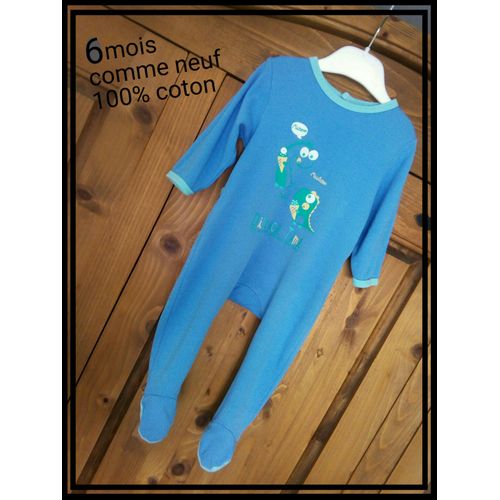 Pyjama Grenouillère Gigoteuse - Pour Enfant Bébé Bebe - Taille 6 Mois - Modèle Pour Fille Ou Garcon Garçon - Bleu Et Turquoise - Imprimé Dinosaure