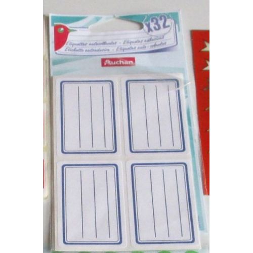 Ensemble De 20 Étiquettes Adhésives - Par Plaque De 4 - Fond Blanc - Lignées Bleu - 5.5x3.5cm - Marque Auchan