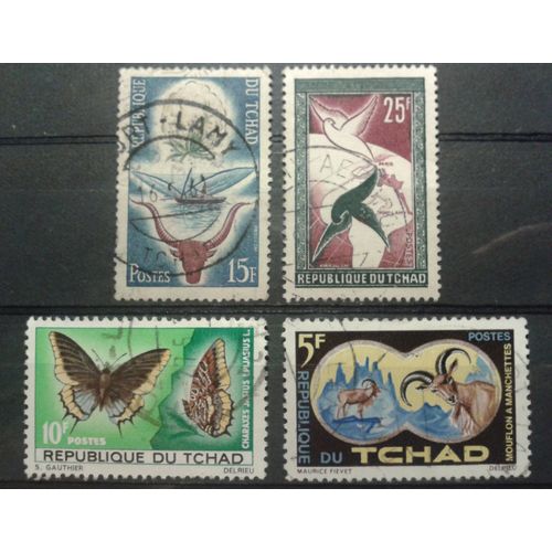 4 Timbres République Du Tchad 1959, 1965, 1967 Yvert Et Tellier N°60, 61, 104 Et 138 Oblitérés