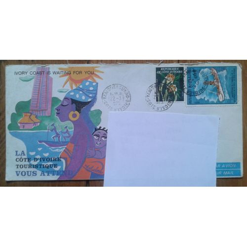 2 Timbres Côte D'ivoire 1977, 1978 Yvert Et Tellier N°462a, 473 Oblitérés Sur Enveloppe Par Avion