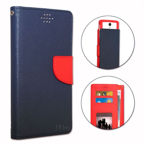 Huawei Mate 9 Porshe Design Etui Housse Folio Bleu Marine Et Rouge Façon Cuir Texturé Avec Porte Cartes Et Surpiqûres Apparentes By Ph26®
