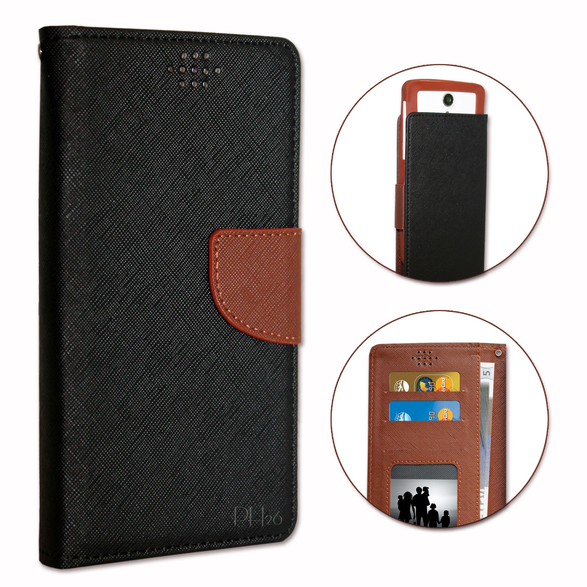 Xiaomi Redmi Note 4x Etui Housse Folio Noir Et Marron Façon Cuir Texturé Avec Porte Cartes Et Surpiqûres Apparentes By Ph26®
