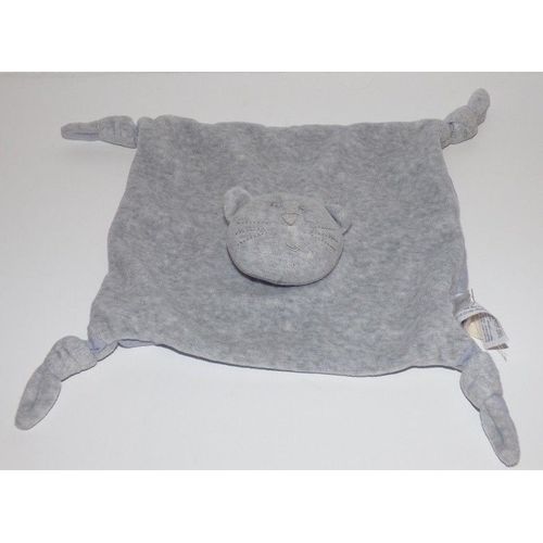 Doudou Plat Chat Gris Bout'chou Uni Peluche