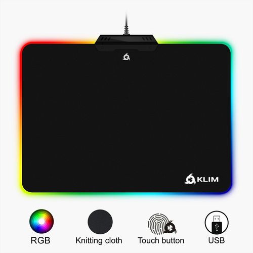 KLIM Tapis de Souris RGB Chroma - Tissu Haute Précision - Effets de Lumière - Plusieurs Modes - Gaming Gamer Jeux Vidéo - USB Rétroéclairé [ Nouvelle Version ]