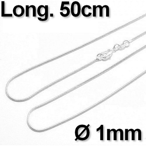 Chaîne Bijou Mailles / Maillons Serpent En Métal Argenté - Ø 1 Mm / Longueur Tour De Cou: 50 Cm - Loisir Créatif  Pour Bijoux Collier Ou À Porter Seule (Couleur Argent)