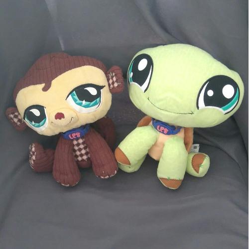 Lot Doudous Littlest Pet Shop Tortue Verte Singe Marron