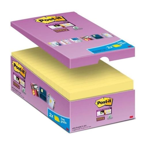 Post-It Pack Avantage 16 Blocs Dont 2 Offerts Notes Super Sticky Jaune - 76 X 127 Mm
