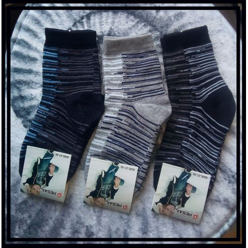 100% Neuf - Lot De 3 Paires De Chaussettes Pour Enfant Garcon Garçon - Multicolore Noir Bleu Gris Etc - Pointure 27/30 - À Rayures Degradées Très Joli Paire De Chaussette 27 - 30 - En Coton Majori