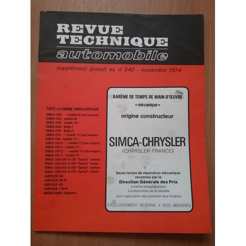 Rta Supplément  N° 340. Simca-Chrysler