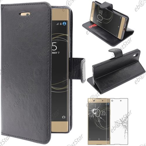 Ebeststar ® Pour Sony Xperia Xa1, Xa1 Dual (2017) - Housse Coque Etui Portefeuille Support Folio Simi Cuir + Film Protection Écran En Verre Trempé, Couleur Noir [Note Importante Lire Description]
