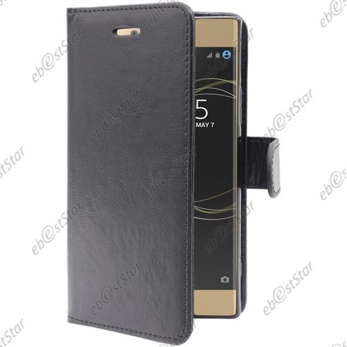 Ebeststar ® Film Protection Écran En Verre Trempé + Etui Portefeuille Housse Coque Folio Book Livre Pour Sony Xperia Xa1, Xa1 Dual (2017), Couleur Noir [Note Importante Lire Description]