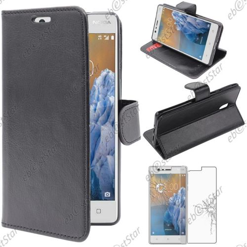 Ebeststar ® Pour Nokia Nokia 3 - Housse Coque Etui Portefeuille Support Folio Simi Cuir + Film Protection Écran En Verre Trempé, Couleur Noir [Note Importante Lire Description]