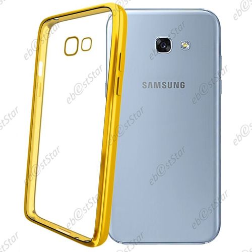 Ebeststar ® Film Protection Écran En Verre Trempé + Coque Silicone Gel Ultra Fine Housse Etui Souple Pour Samsung Galaxy A3 2017 A320f, Couleur Transparent / Or [Note Importante Lire Description]