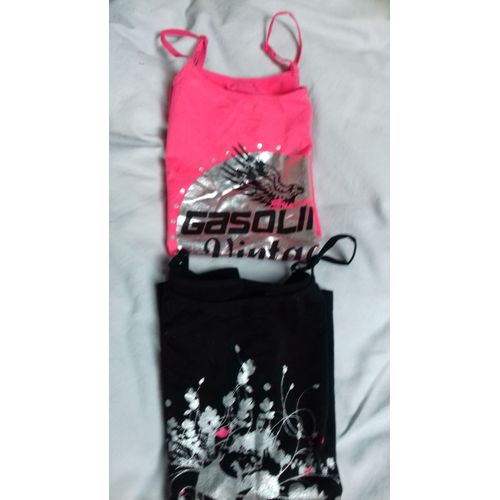 2 Top À Bretelle, Rose Gazoline, Noir Fashion 16 Ans