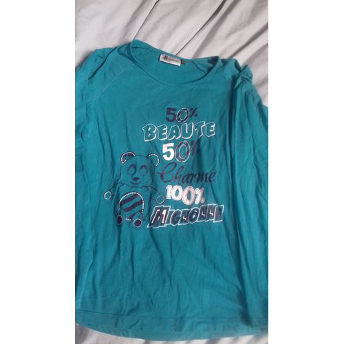 T-Shirt Kiabi Woman Manches Longues Coton 38 Bleu Pétrole