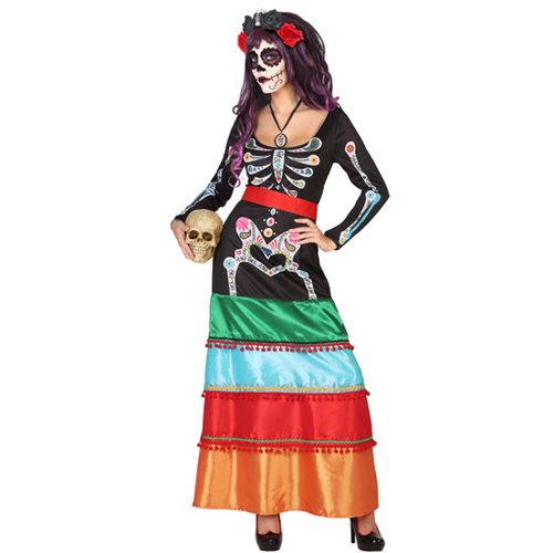 Déguisement Mexicaine Coloré Long Femme Dia De Los Muertos M / L