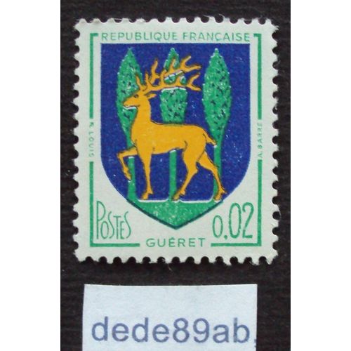 France.. 0.02f Blason De La Ville De Guéret (Creuse) Cerf Et Forêt . Avec Gomme.