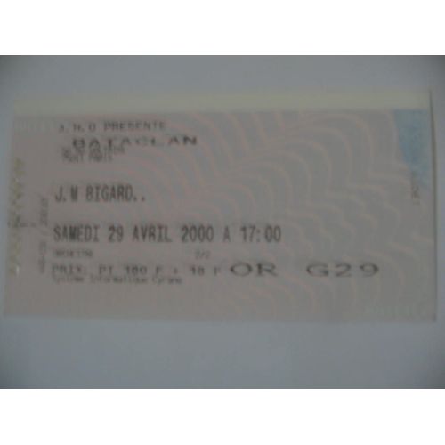 Ticket Spectacle J.M.Bigard 29/04/00 Bataclan