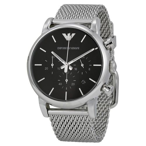 Emporio Armani Ar1811 Stainless Steel Mesh Strap Black Dial Chronograph Watch