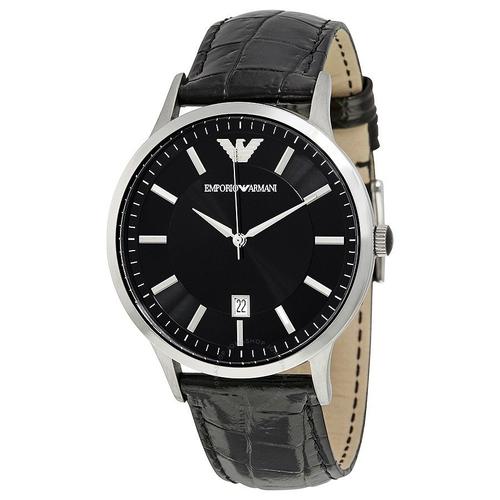 Emporio Armani Ar2411 Black Leather Strap Date Window Watch