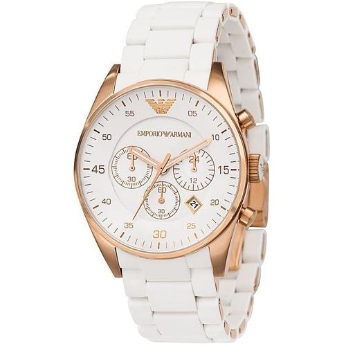 Emporio Armani Ar5919 Rose Gold Sports White Silicone Chronograph Watch